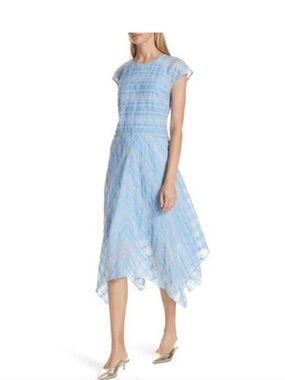 Lewit Light Blue Plaid Handkerchief Hem Dress size 4 retail over $500
